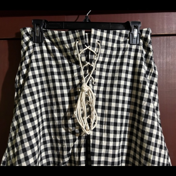 NWOT Eva Franco x Anthropologie Gingham Lace-Up Midi Skirt Black, White Size L - Picture 5 of 16